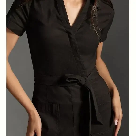Maeve by Anthropologie The Colette Wrap Jumpsuit Sz 6 Black Wide Leg *No Belt - Picture 2 of 16